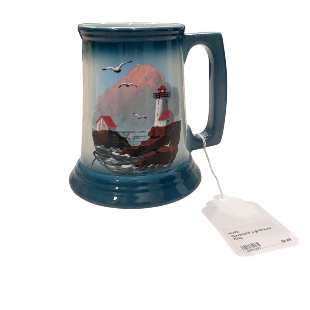 Gavendail‎ Hand Painted Lighthouse Mug Port Greville Nova Scotia Teal Ceramic